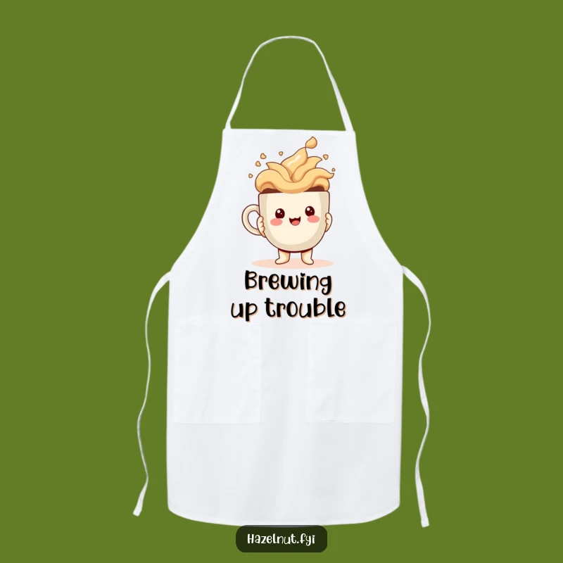 Funny Hazelnut Apron: Chef Kawaii Character with Gigantic Coffee Cup, Practical Funny Gift