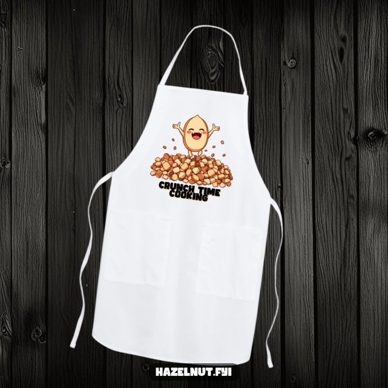 Funny Excited Hazelnut Apron: An excited character leaps joyfully from a pile of crunchy bits, perfect for cooking with humor.