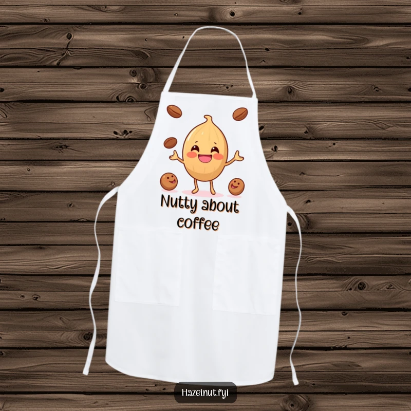 Funny Hazelnut Coffee Bean Juggler Apron: A happy hazelnut juggles coffee beans while cooking, making this apron both practical and funny.