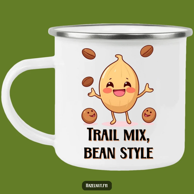 Funny Hazelnut Coffee Bean Juggler Camping Mug: Adventure Fuelled by Laughter