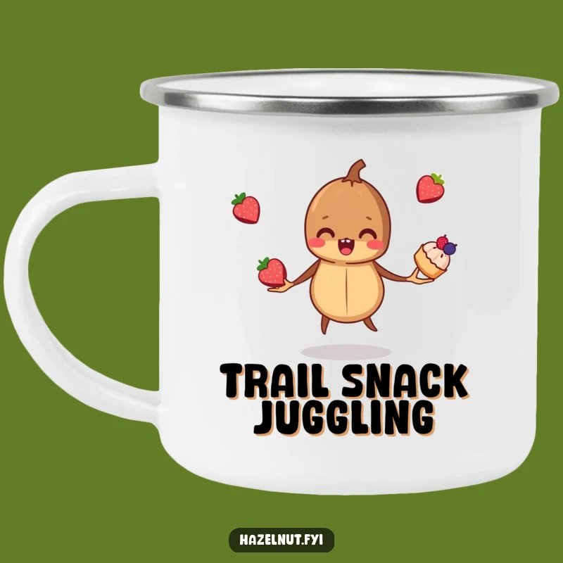 Funny Hazelnut Pastry Camping Mug: Trail-Ready Juggler Nut, Perfect Outdoor Gift