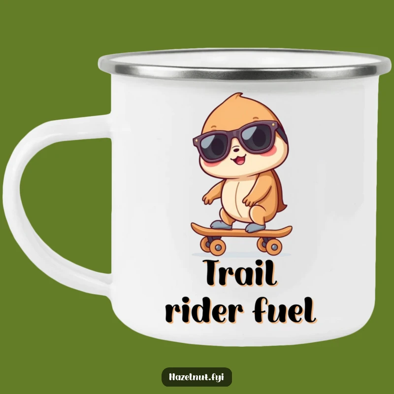 Funny Hazelnut Skater Camping Mug: Trail-Ready Nut on Wheels, Perfect Outdoor Gift