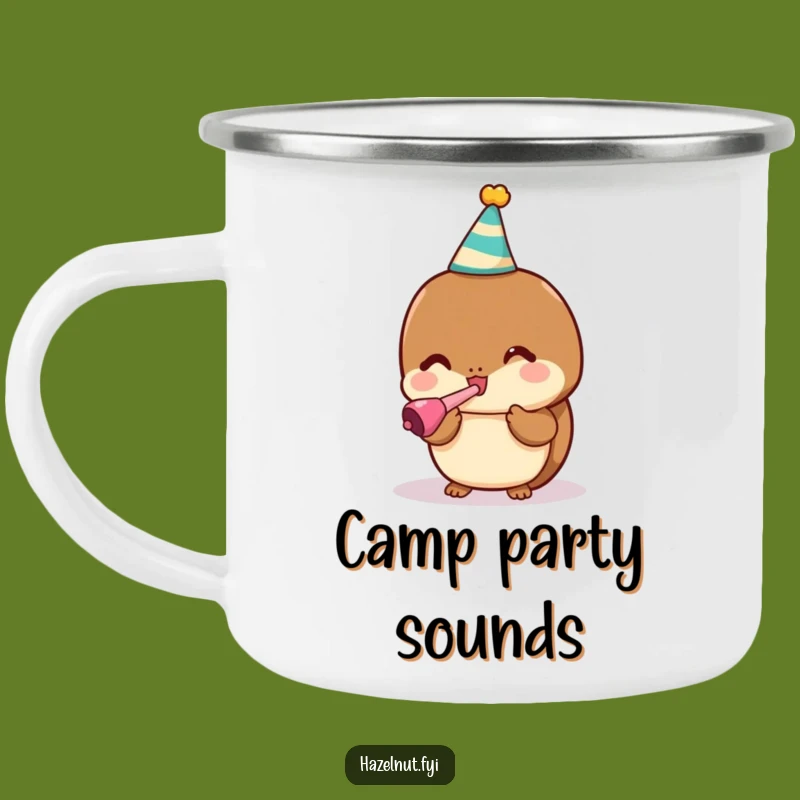 Funny Party Hazelnut Enamel Camping Mug: Celebrate Outdoors