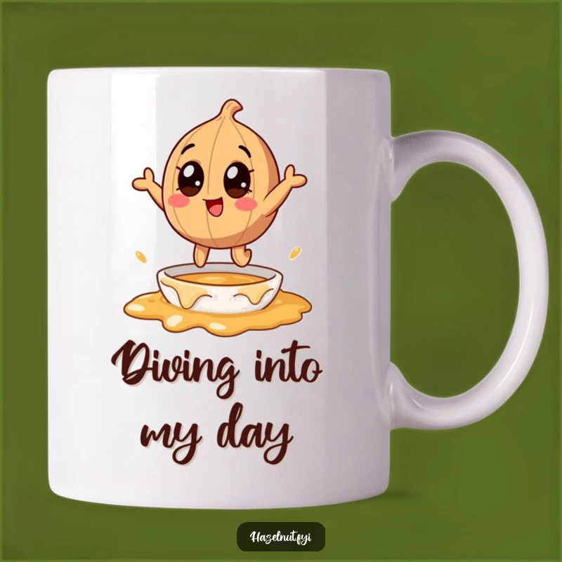 Funny Caramel Leap Mug: Hazelnut Character's Sweetest Dive for Coffee Lovers