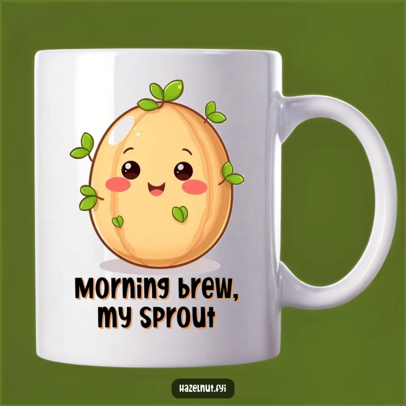 Funny Joyful Hazelnut Sprouting Leaves Mug - A Happy Nature Gift