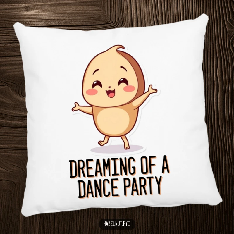 Funny Hazelnut Pillow featuring a happy character doing a silly dance with tiny feet, adding a touch of joyful energy.