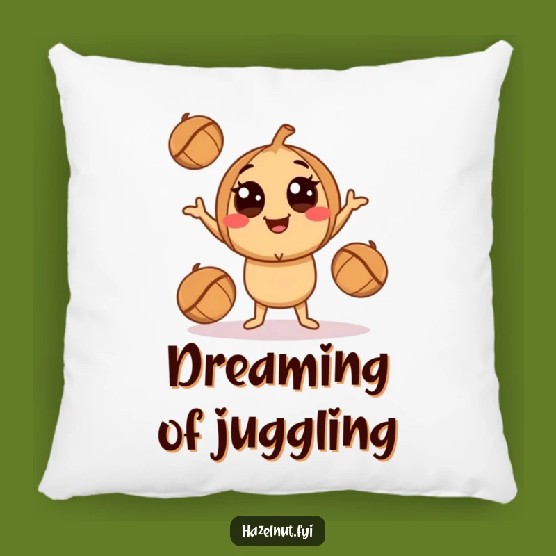 Funny Juggling Hazelnut Pillow - Cozy Playful Character Comfort Gift