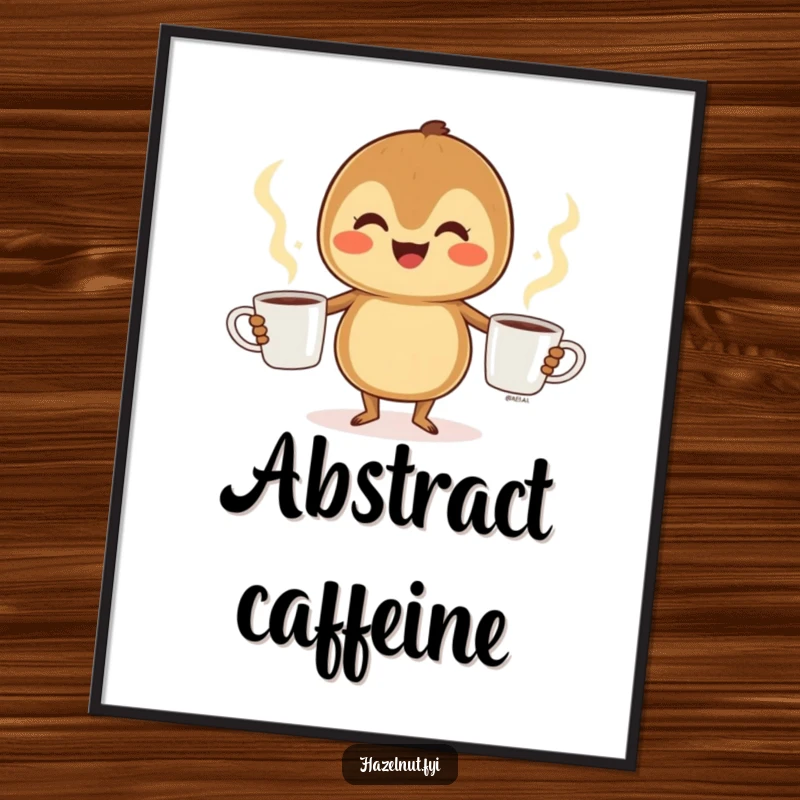 Funny Hazelnut Digital Art: A cheerful hazelnut juggles three steaming coffee cups, offering instant humorous decor.