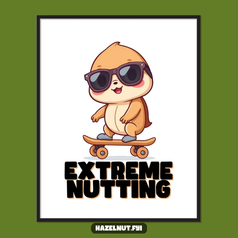 Funny Hazelnut Skater Digital Art: High-Res Cool Nut Art, Instant Gift Download