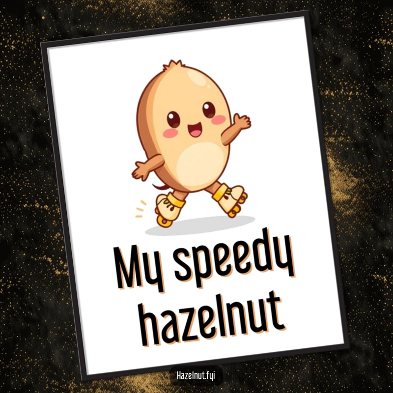 Funny Hazelnut Digital Art Print: A cheerful hazelnut on tiny roller skates zips around, perfect for energetic decor.