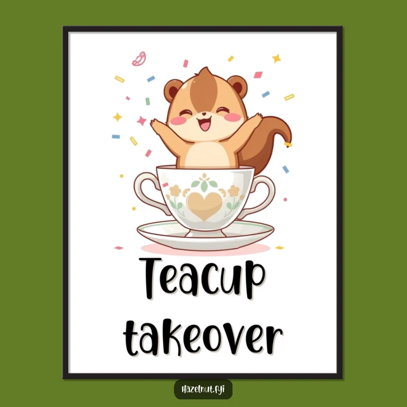 Funny Hazelnut Teacup Digital Art: Festive Nut Art, Instant Celebration Gift