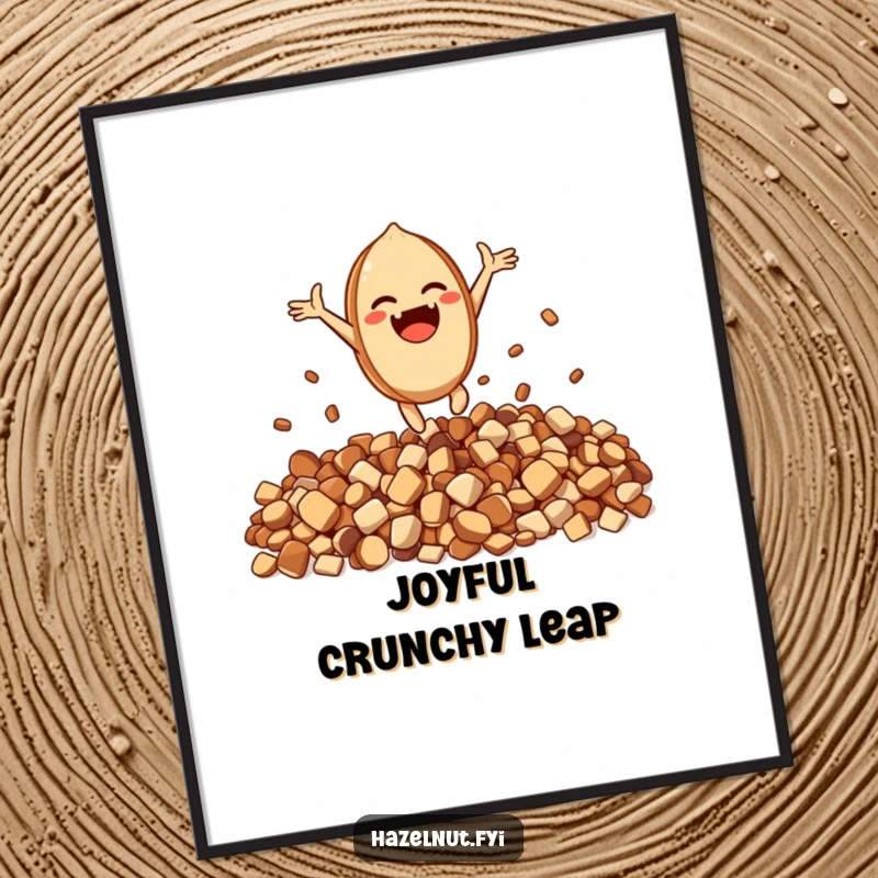 Funny Excited Hazelnut Digital Art: An excited character leaps joyfully from a pile of crunchy bits, perfect for energetic decor.