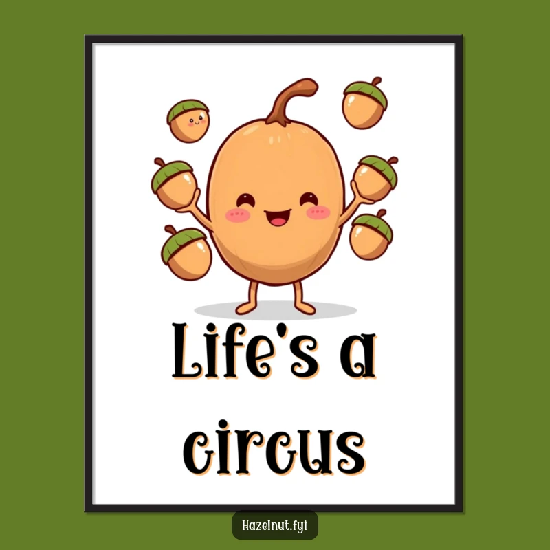 Funny Hazelnut Juggler Digital Print: Instant Wall Art with Acorn Acrobatics