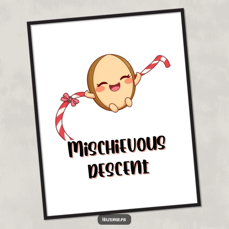 Funny Sliding Hazelnut Digital Art: A giggling character with a mischievous grin sliding down a licorice rope, perfect for daring decor.