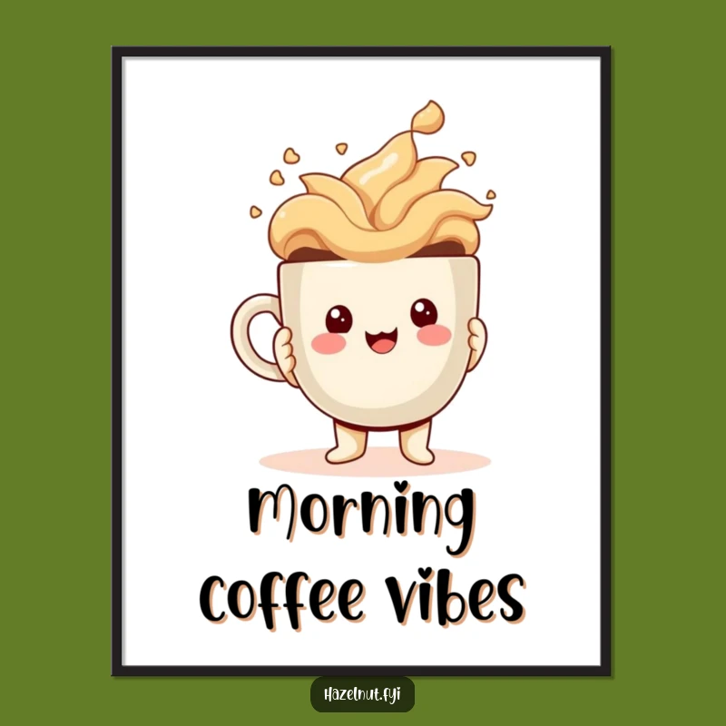 Funny Hazelnut Digital Art: Cheerful Kawaii Coffee Character Download, Instant Funny Gift