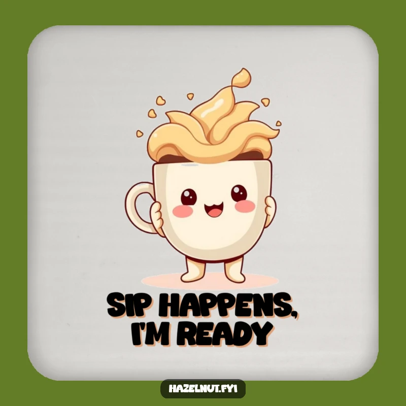 Funny Hazelnut Coaster: Protect Surfaces with Kawaii Coffee Art, Cute Funny Gift