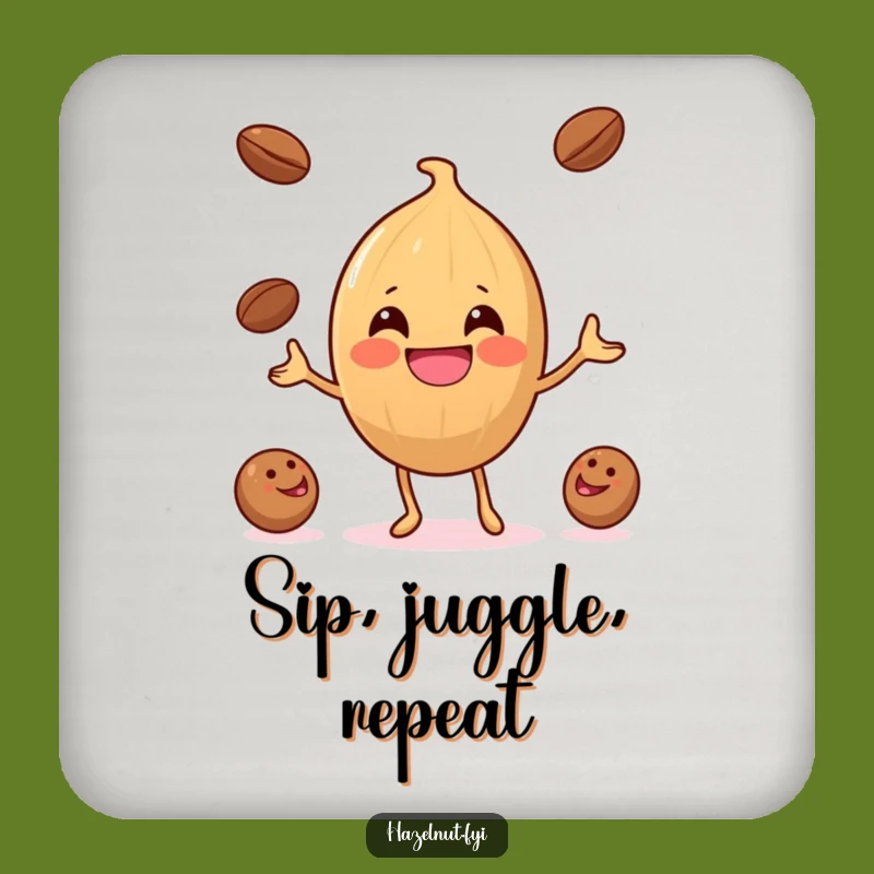 Funny Hazelnut Coffee Bean Juggler Coaster: Protect Surfaces with Humor