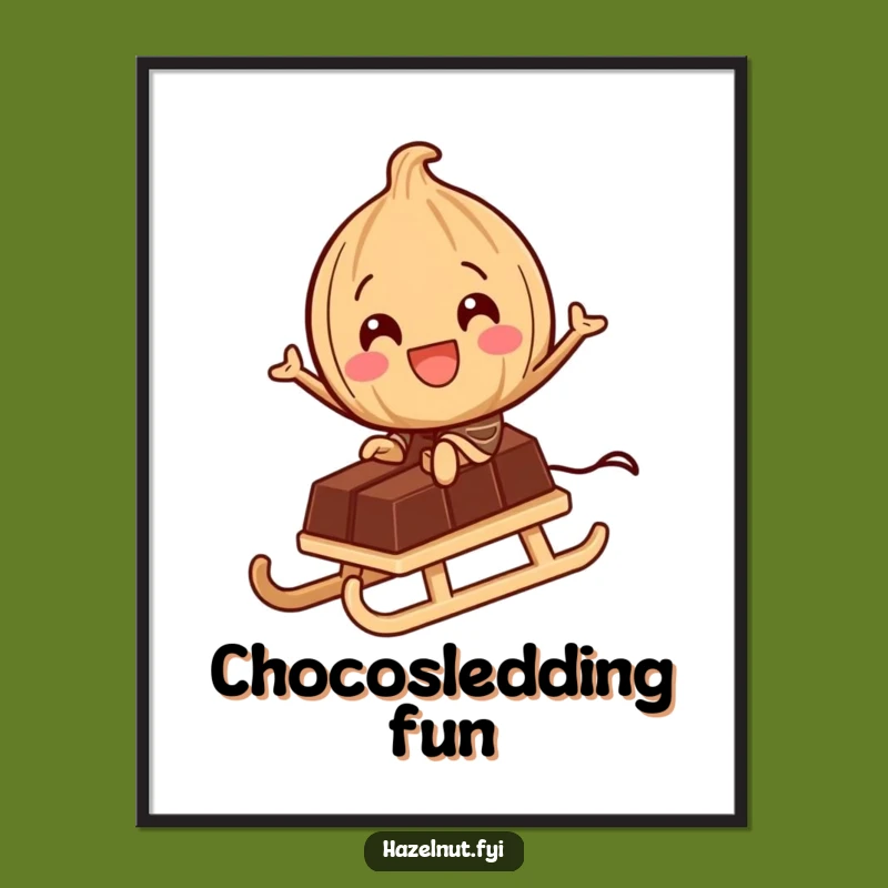 Funny Hazelnut Chocolate Sled Poster: Whimsical Adventure Wall Art
