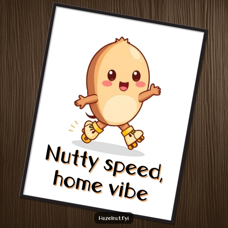 Funny Hazelnut Poster: A cheerful hazelnut on tiny roller skates zips around, creating energetic and funny wall art.