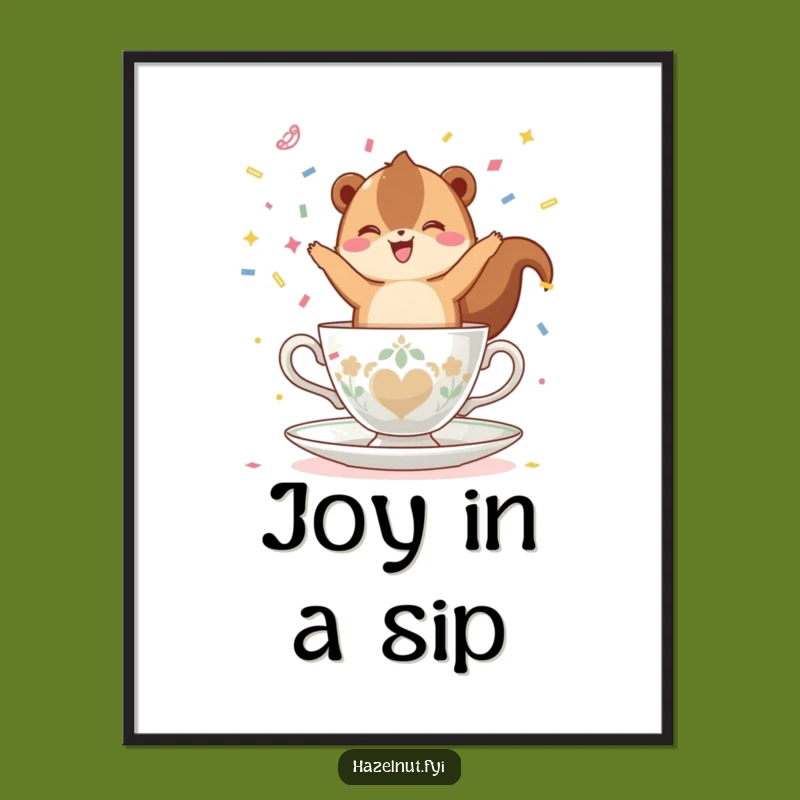 Funny Hazelnut Teacup Poster: Cheerful Nut Art with Confetti, Perfect Decor Gift
