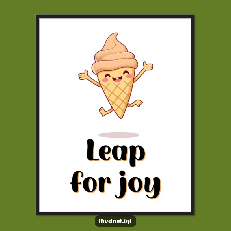 Funny Hazelnut Ice Cream Cone Leap Poster: Add Hilarious Sweetness to Your Walls