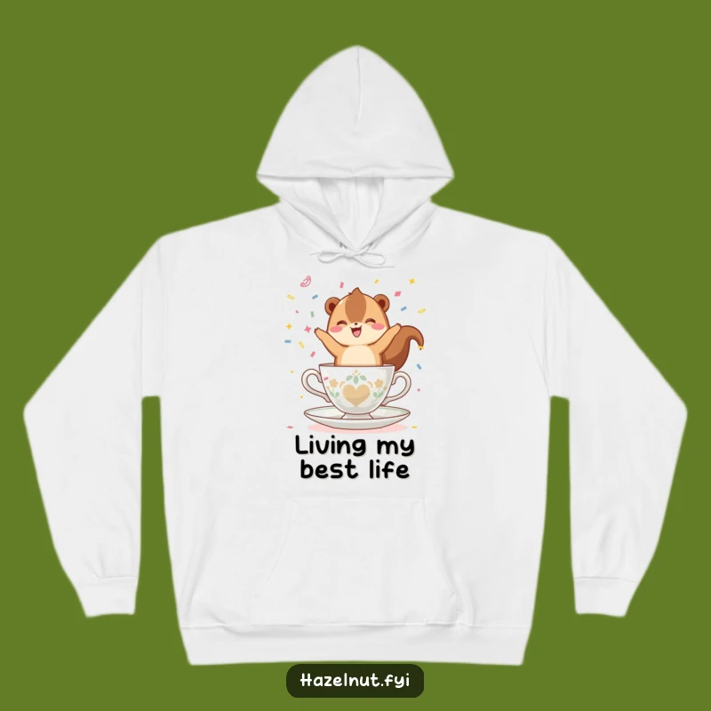 Funny Hazelnut Teacup Hoodie: Cozy Nut Celebrating with Confetti, Awesome Gift