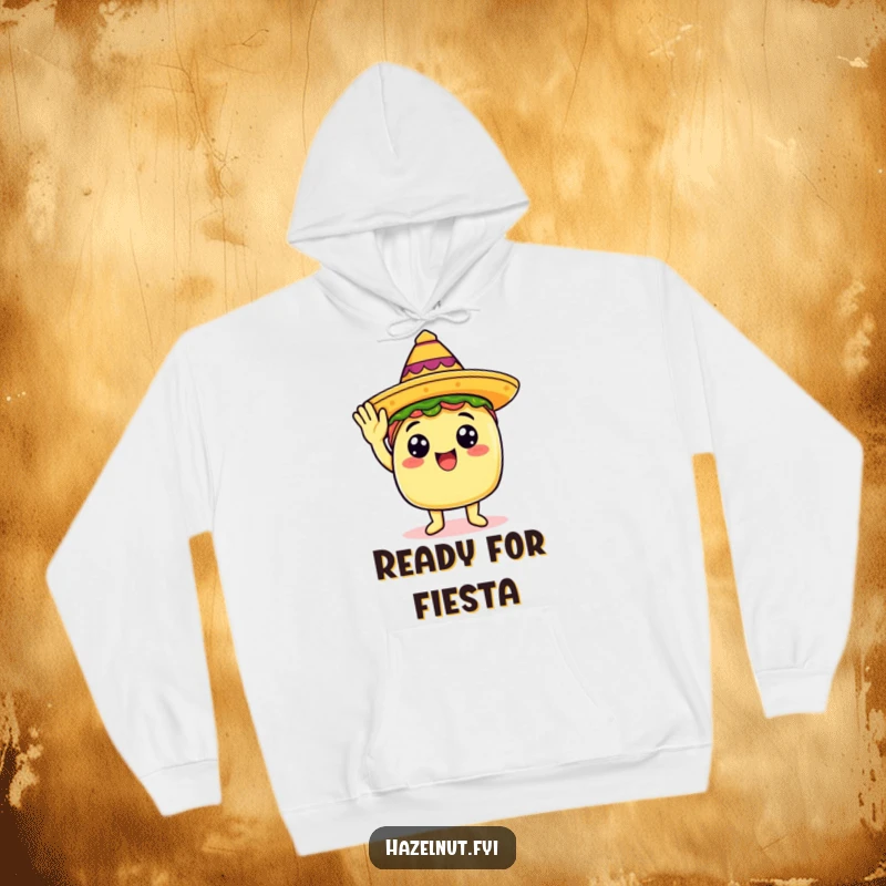 Funny hoodie depicting a happy taco wearing a small sombrero and giving a patriotic salute.
