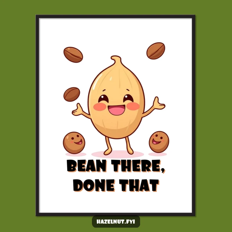 Free Printable Wall Art: Funny Hazelnut Juggling Coffee - Quirky Downloadable Decor