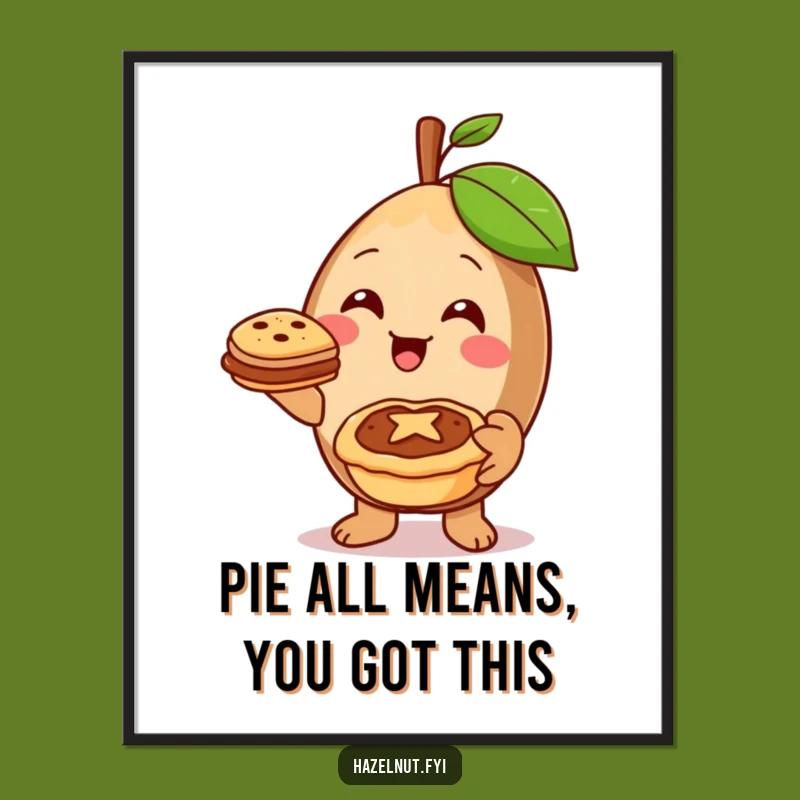 Free Printable Wall Art: Cheerful Hazelnut with Pie - Wholesome Funny Downloadable Decor
