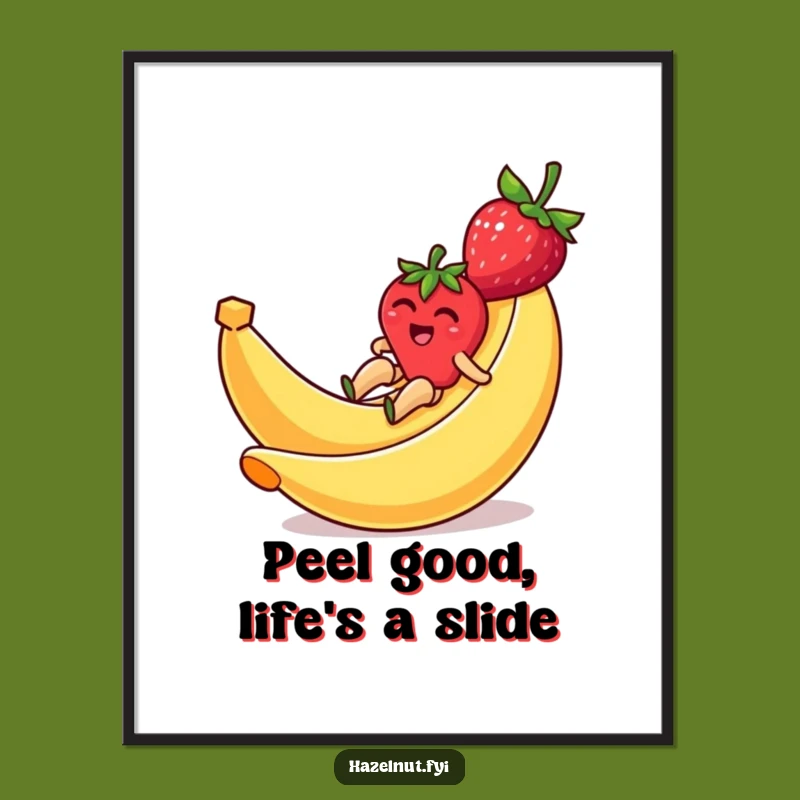 Free Printable Wall Art: Giggling Strawberry Banana Slide - Funny Downloadable Decor