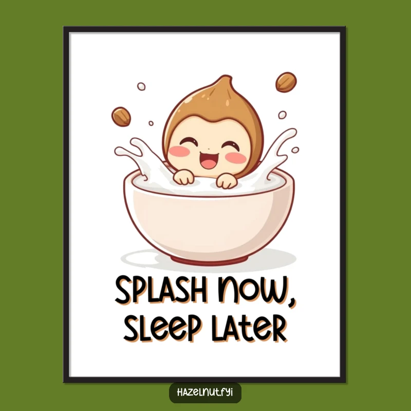 Free Printable Wall Art: Hazelnut Milk Splash, Funny Downloadable Poster