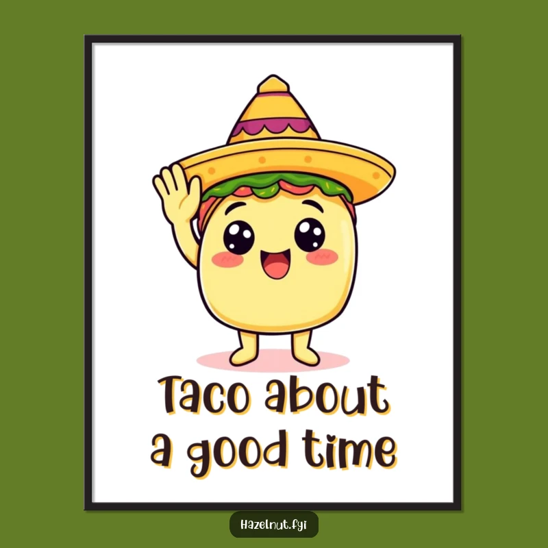 Free Printable Wall Art: Saluting Taco in Sombrero, Downloadable Decor