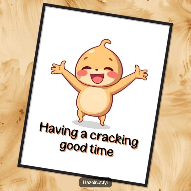 Funny Free Printable Wall Art of a laughing hazelnut doing a cartwheel with arms outstretched, exuding pure, unadulterated fun.