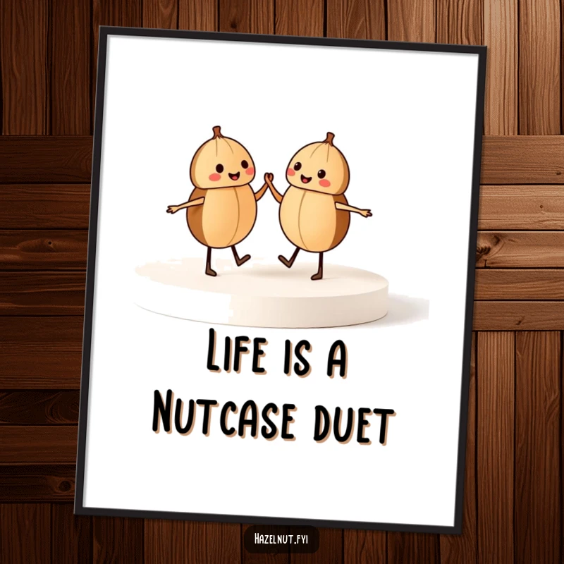 Funny Free Printable Wall Art: Two hazelnuts dancing joyfully on a miniature stage, creating a scene of pure delight.