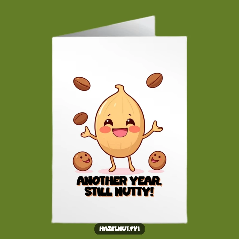 Free Printable Birthday Card: Funny Hazelnut Juggling Coffee - Unique Downloadable Gift