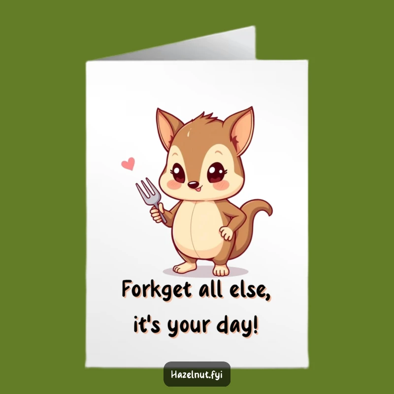 Funny Free Printable Birthday Card: Stylish Hazelnut w/ Fork, Chic Downloadable Gift Card