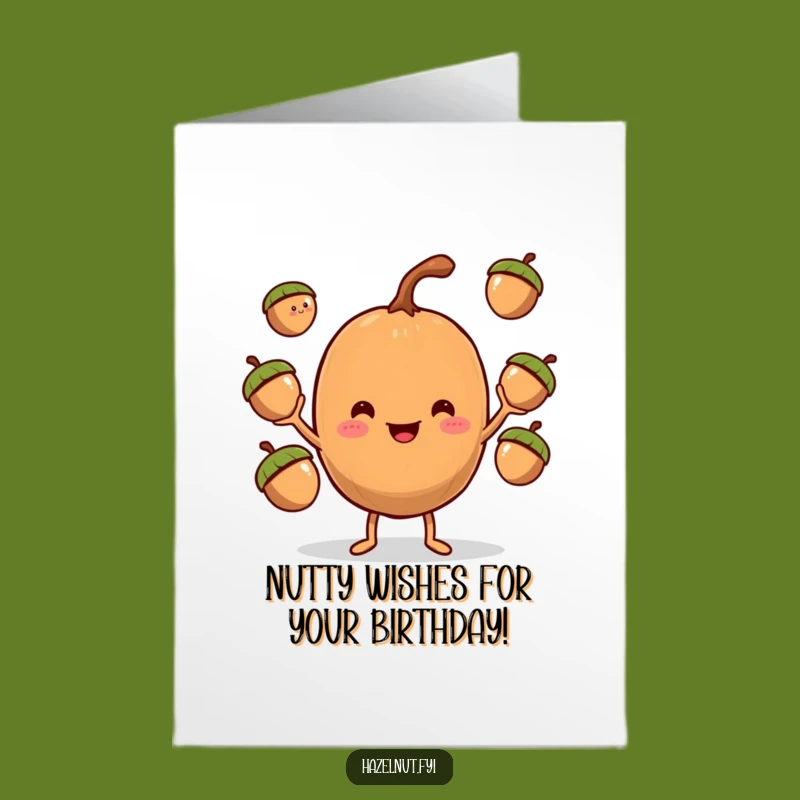 Free Printable Birthday Card: Funny Juggling Acorn Hazelnut, Hilarious Downloadable Gift