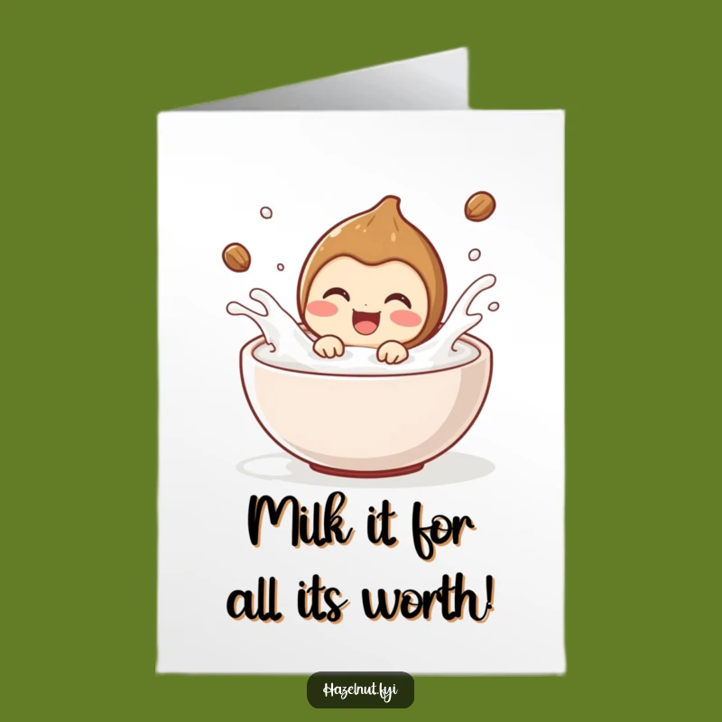 Free Printable Birthday Card: Hazelnut Milk Splash, Funny Downloadable Greeting