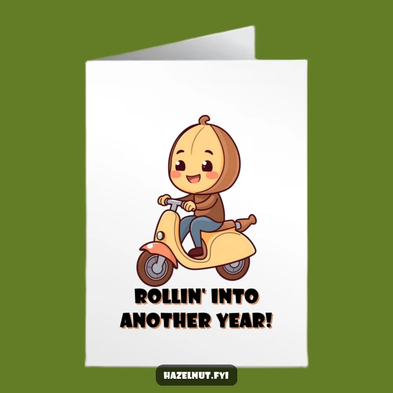 Free Printable Birthday Card: Funny Hazelnut Scooter Rider Downloadable Gift