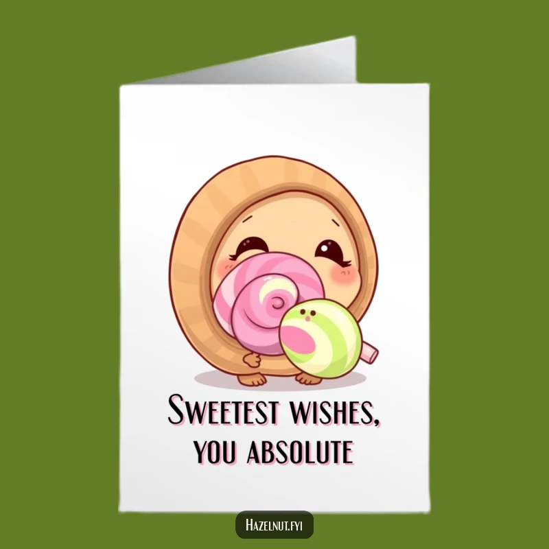 Free Printable Birthday Card: Hazelnut Enjoys Giant Lollipop - Sweet Funny Downloadable Gift