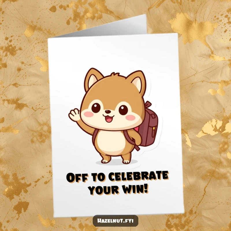 Funny Free Printable Congratulations Card: Cute Hazelnut with Tiny Backpack Waving Enthusiastically Goodbye