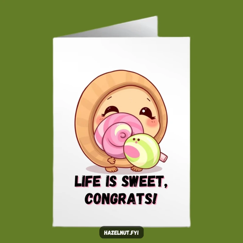 Free Printable Congratulations Card: Hazelnut Delights in Giant Lollipop - Funny Downloadable Success Gift