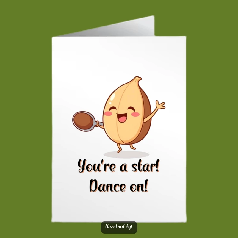 Free Printable Congrats Card: Dancing Hazelnut w/ Spoon, Hilarious Downloadable Gift for Cheer