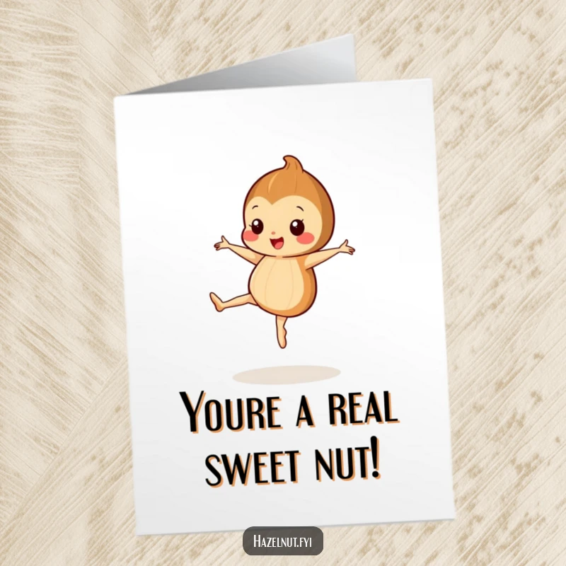 Funny Free Printable Thank You Card: Happy hazelnut doing a ballet pirouette, a graceful way to express thanks.