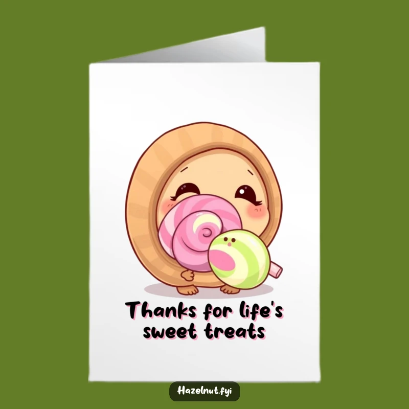 Free Printable Thank You Card: Hazelnut Loves Giant Lollipop - Cute Funny Downloadable Appreciation Gift