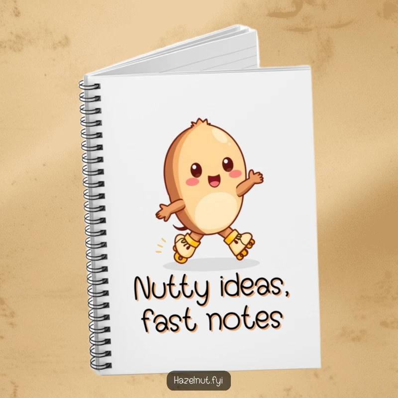 Funny Hazelnut Notebook: A cheerful hazelnut on tiny roller skates zips around, great for journaling energetic thoughts.
