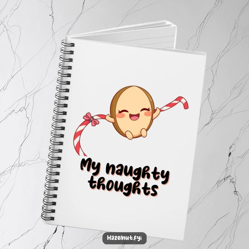 Funny Sliding Hazelnut Notebook: A giggling character with a mischievous grin sliding down a licorice rope, perfect for jotting ideas.