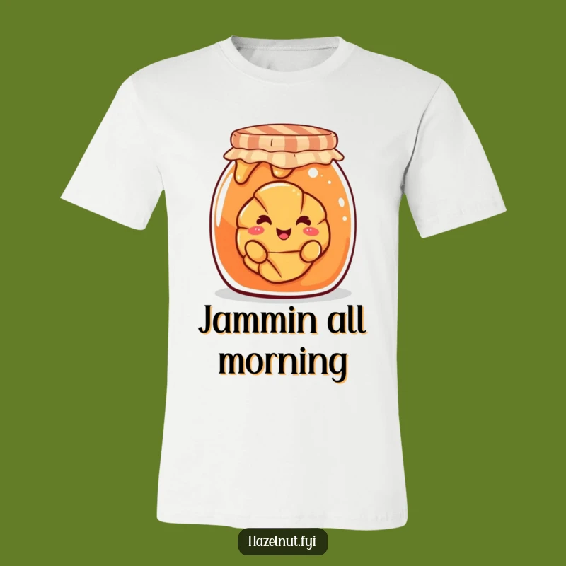 Funny Croissant Jam T-Shirt: Smiling Pastry Peeking, Hilarious Breakfast Tee