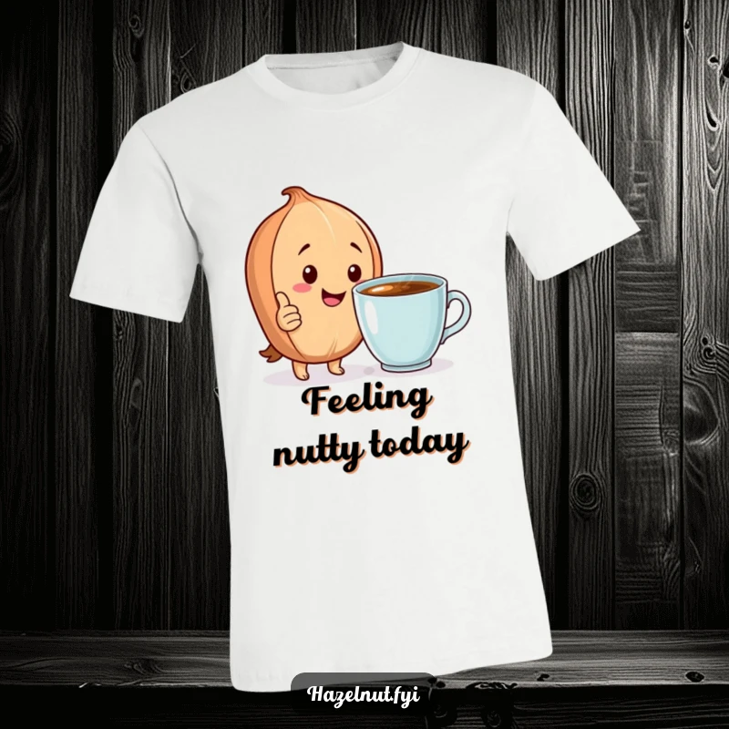 Funny T-Shirt: A happy hazelnut gives a thumbs up beside a steaming cup, symbolizing a great start to the day.