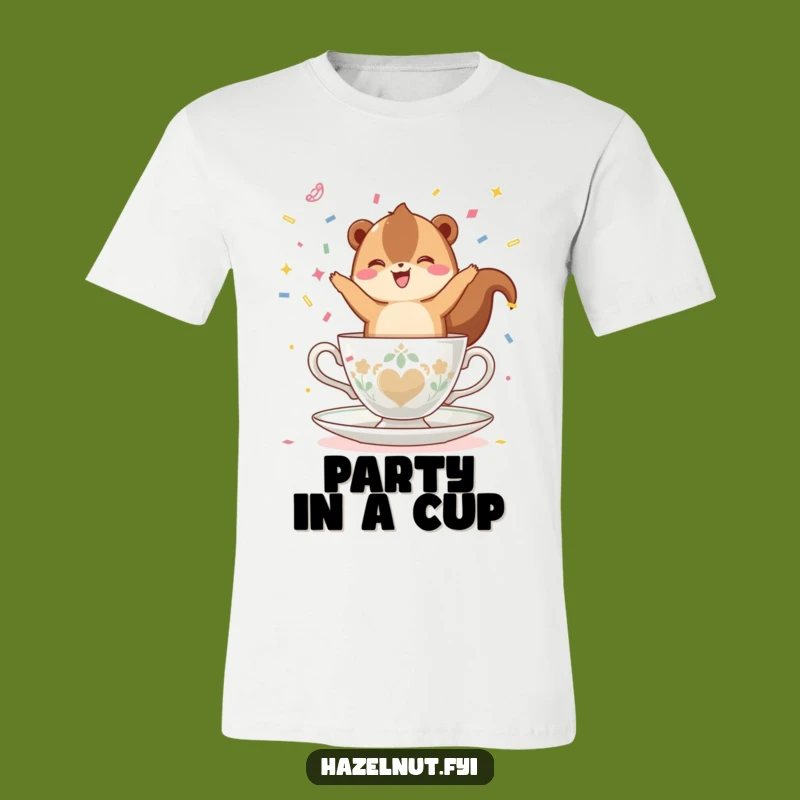 Funny Hazelnut Teacup T-Shirt: Cheerful Nut Showering Confetti, Hilarious Gift